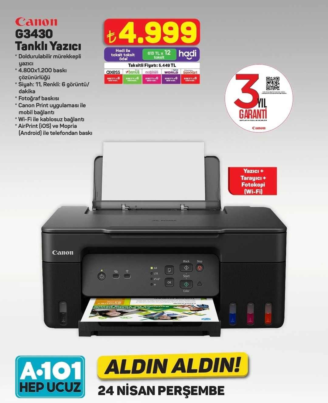 A101 24-30 Nisan Aktüel Kataloğu Canon Yazıcı