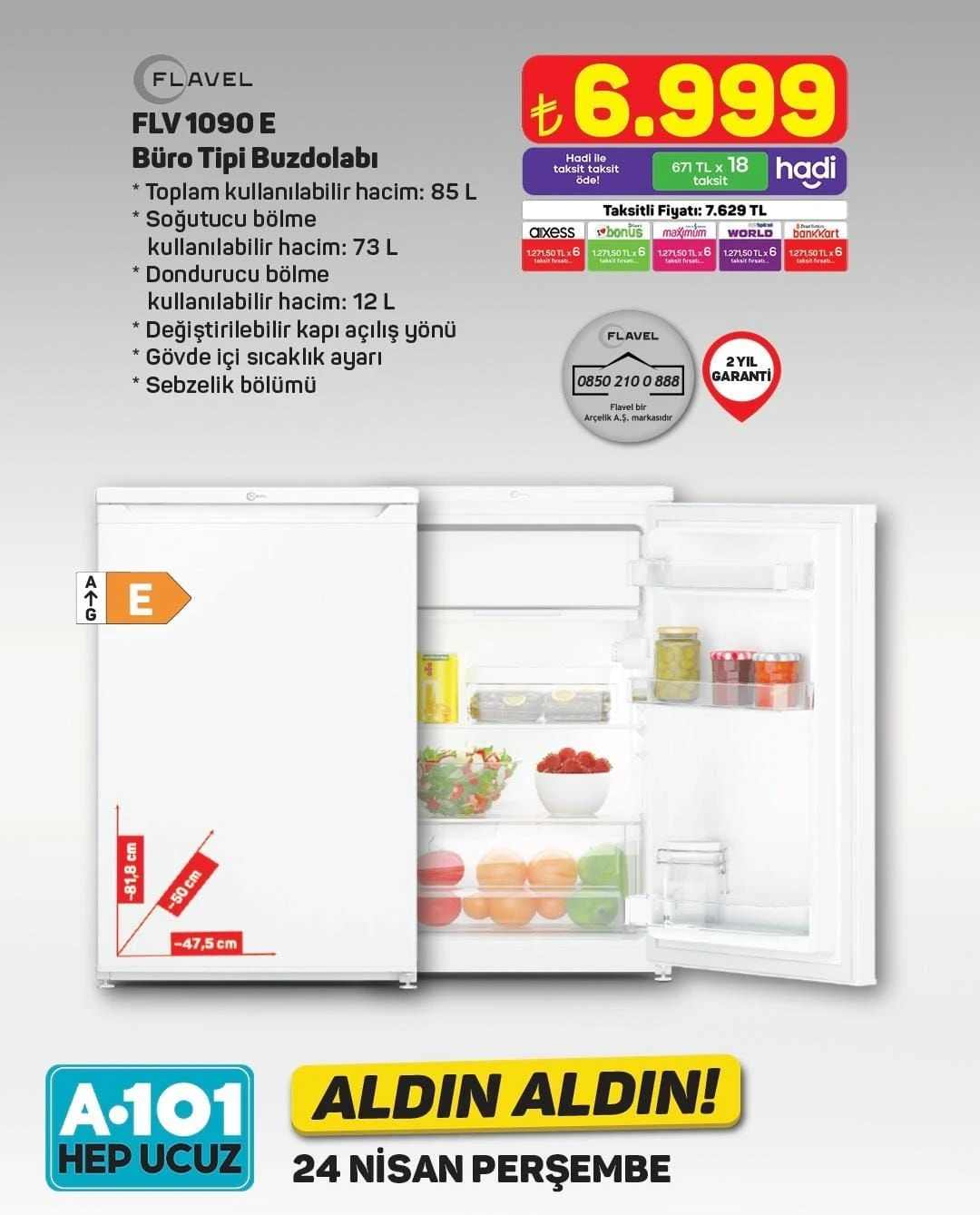 A101 24-30 Nisan Aktüel Kataloğu Flavel Büro Tipi Buzdolabı