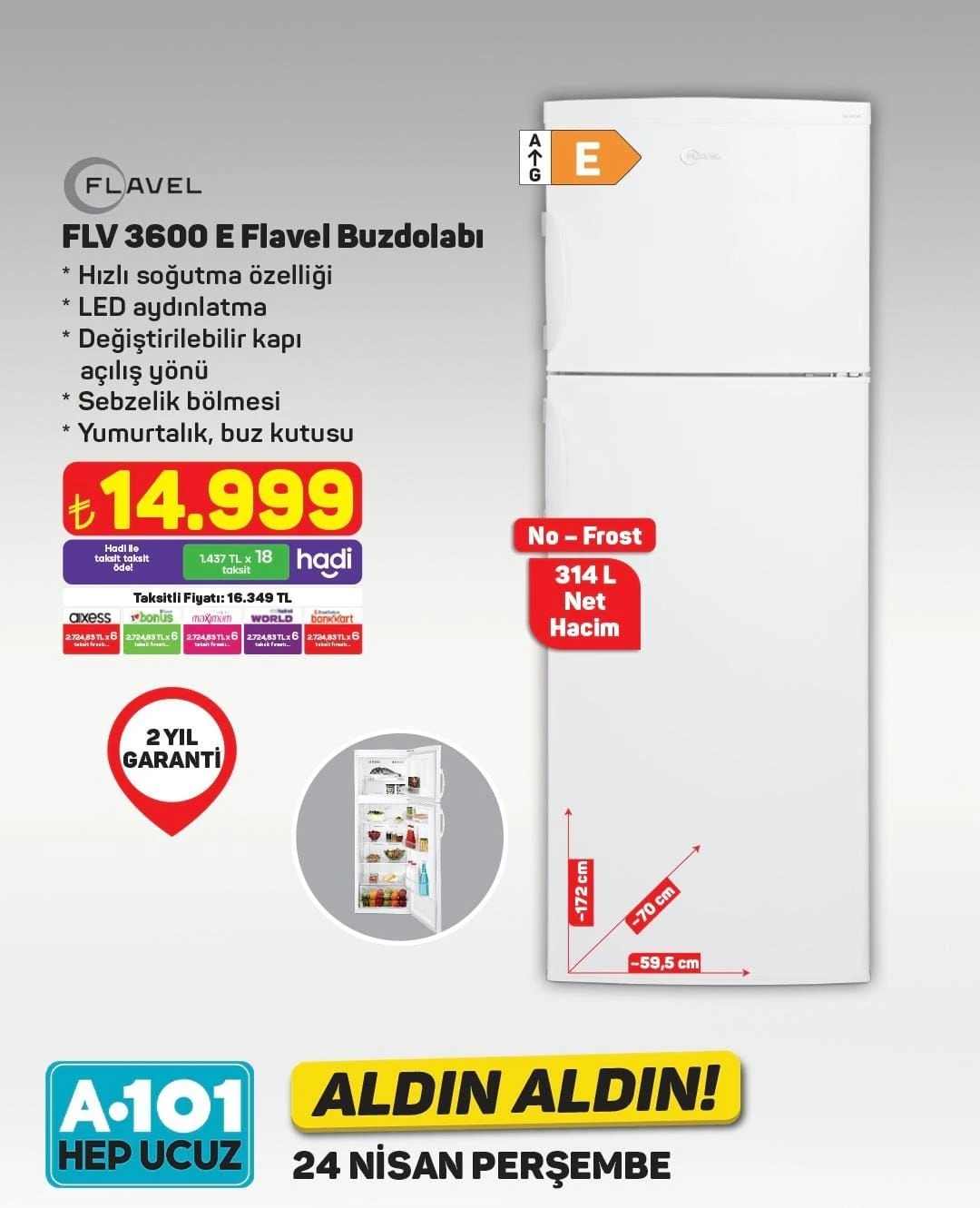 A101 24-30 Nisan Aktüel Kataloğu Flavel Buzdolabı