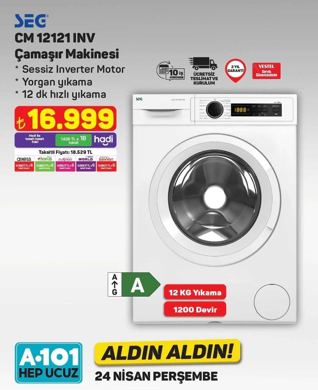 A101 24-30 Nisan Aktüel Kataloğu Seg Çamaşır Makinası