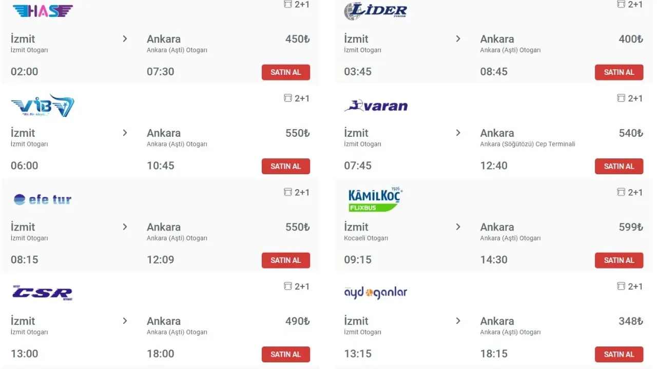 Sabiha Gökçen Havalimanı İzmir Ankara Otobüs Ücreti